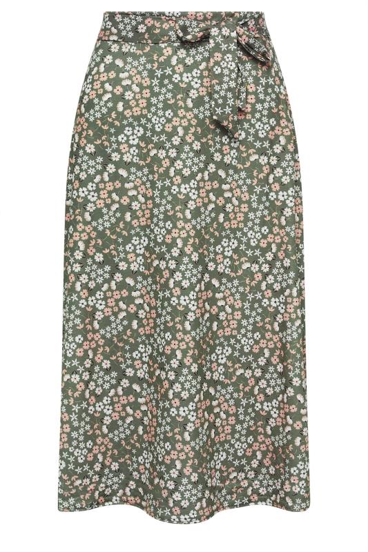 PixieGirl Petite Womens Sage Green Ditsy Floral Print Midi Skirt | PixieGirl 5