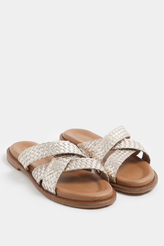  Yours Gold Woven Cross Strap Footbed Sandals In Wide E Fit