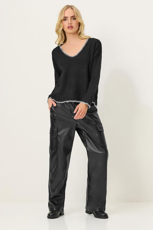 PixieGirl Petite Women's Black Knitted Contrast Stitch Jumper | PixieGirl 2