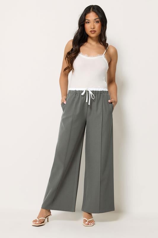  PixieGirl Petite Grey Contrast Waist Wide Leg Trousers