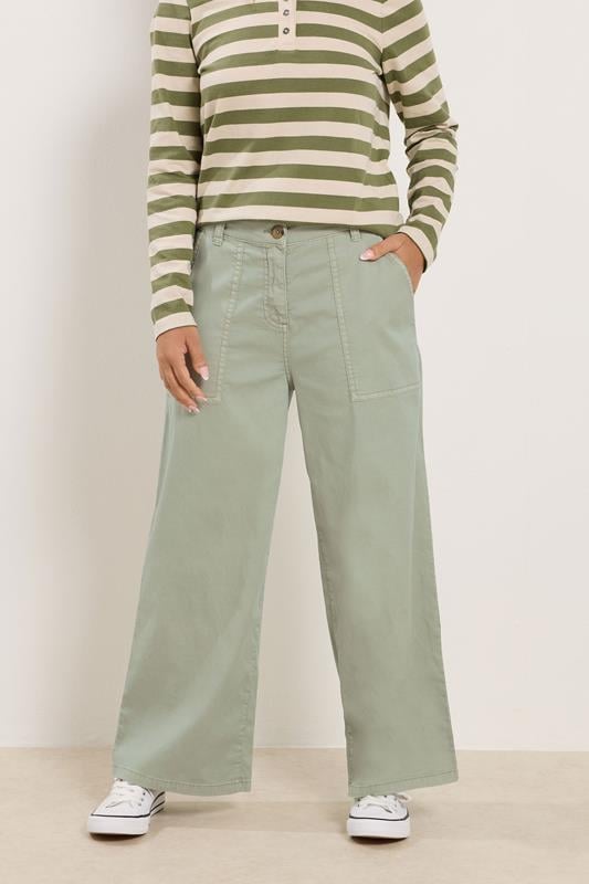  M&Co Petite Sage Green Midrise Wide Leg Cargo Trousers