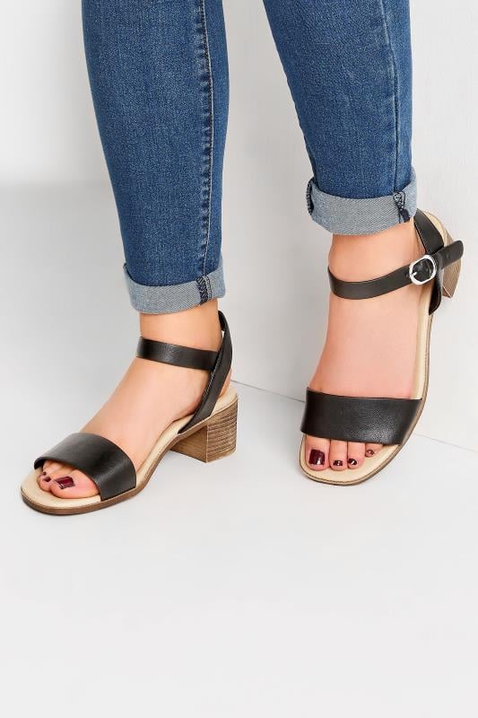 Plus Size  Yours Black Strappy Low Heel Sandals In Extra Wide EEE Fit