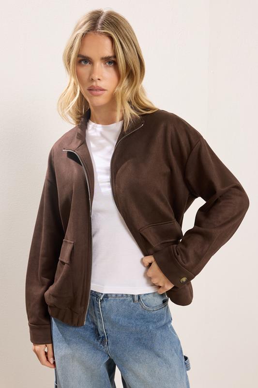 PixieGirl Petite Chocolate Brown Faux Suede Bomber Jacket