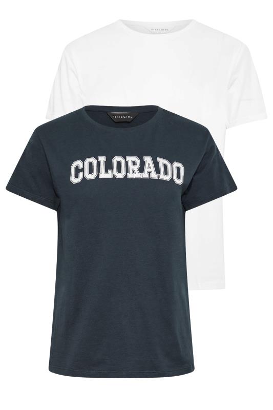 PixieGirl Petite 2 PACK Navy Blue & White  'Colorado' Slogan T-Shirt | PixieGirl  7