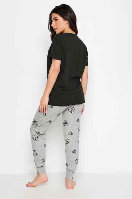PixieGirl Petite Womens Black Leopard Heart Print Pyjama Set | PixieGirl 4