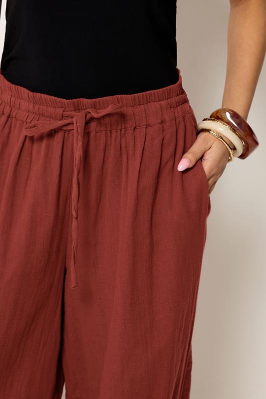 PixieGirl Petite Women's Brick Red Cheesecloth Cotton Balloon Trousers | PixieGirl 4