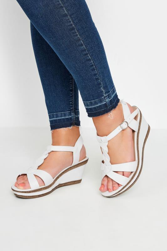 Plus Size  Yours White Cross Strap Wedge Heels In Extra Wide EEE Fit