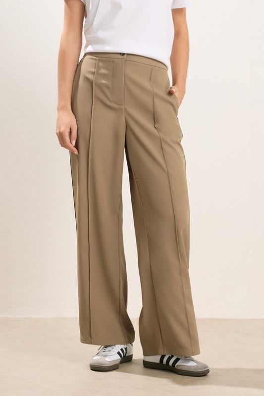 PixieGirl Petite Women's Mocha Brown Side Stripe Wide Leg Trousers | PixieGirl 3