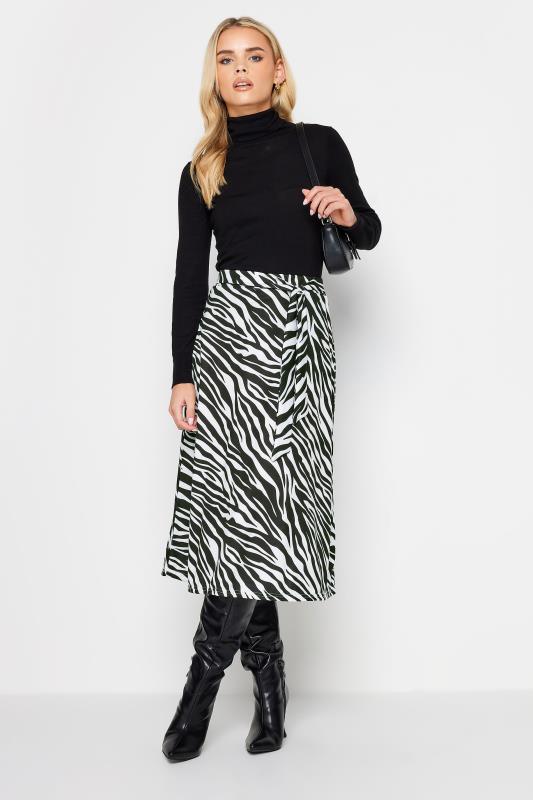 PixieGirl Black Zebra Print Tie Up Midi Skirt | PixieGirl 1