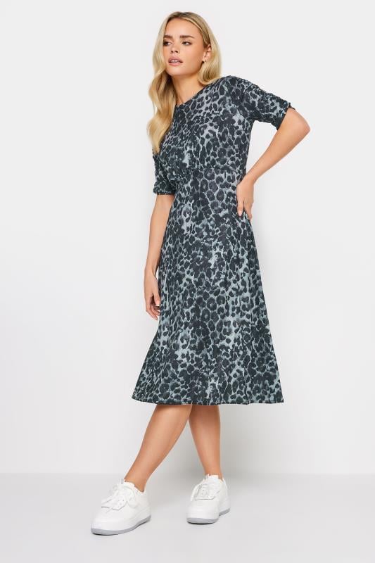 PixieGirl Grey Leopard Print Midi Dress | PixieGirl  1
