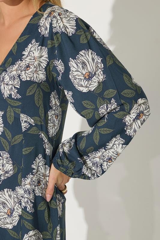 PixieGirl Petite Women's Navy Blue Floral Midi Tea Dress | PixieGirl 4