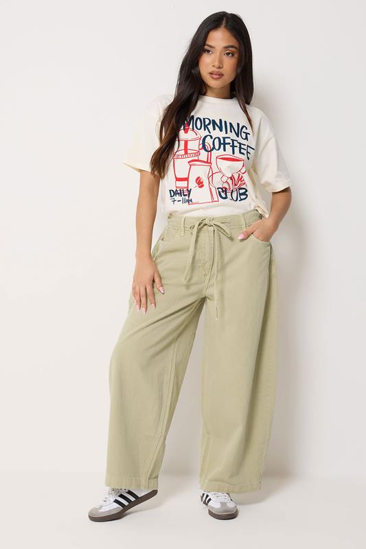 PixieGirl Petite Sage Green Tie Waist Wide Leg Jeans