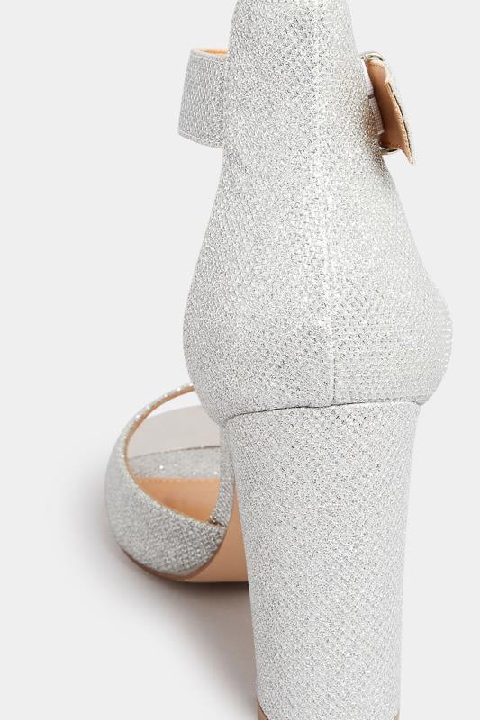 PixieGirl Silver Diamante Ankle Strap High Block Heels In Standard Fit | PixieGirl 4