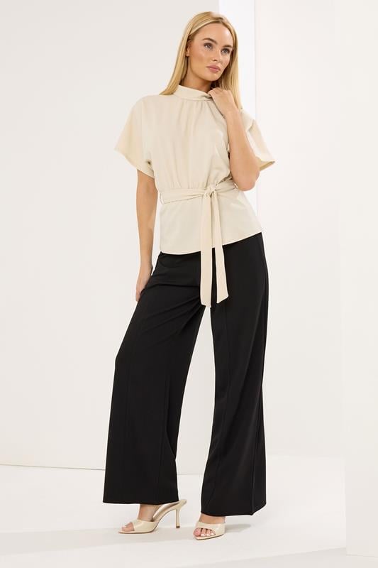  STAR Black Seam Detail Wide Leg Trousers