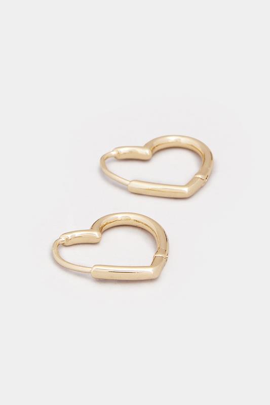Gold Tone Heart Shape Hoop Earrings | Yours Clothing 3