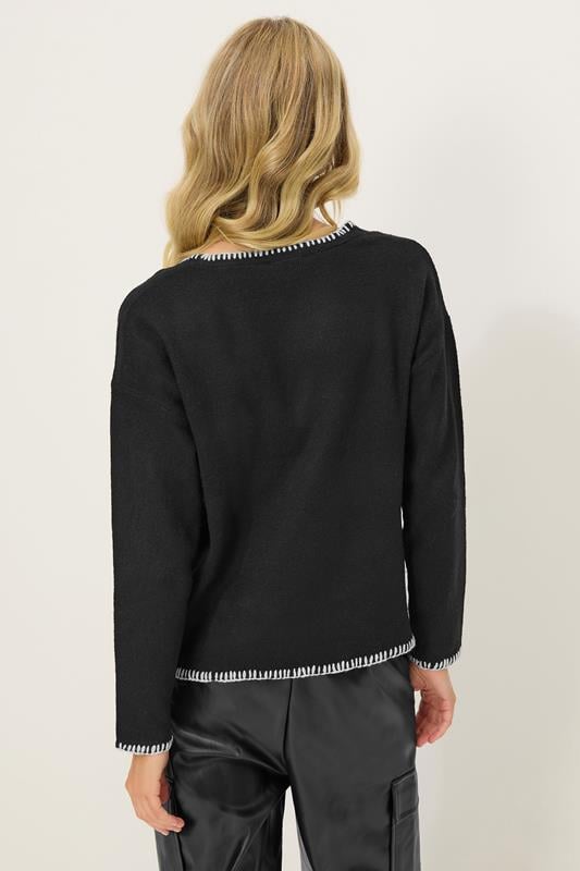 PixieGirl Petite Women's Black Knitted Contrast Stitch Jumper | PixieGirl 3