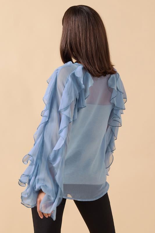 PixieGirl Petite Women's Blue Chiffon Frill Blouse | PixieGirl 3