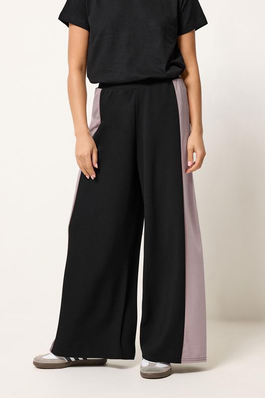 PixieGirl Petite Women's Black Side Panel Wide Leg Trousers | PixieGirl 1