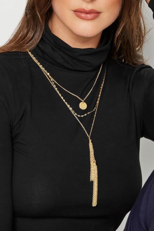 Plus Size  Yours 3 PACK Gold Tassel Chain Necklace Set