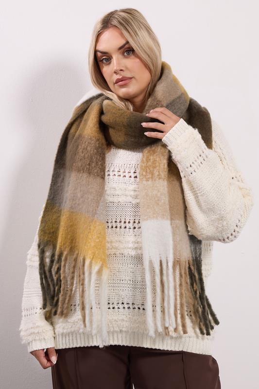 Plus Size  Yours Yellow Checked Soft Touch Scarf