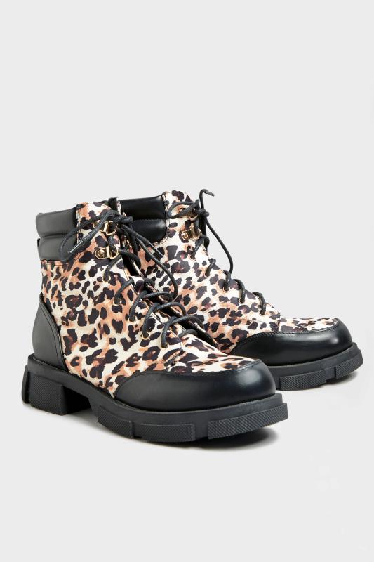 LIMITED COLLECTION Black Leopard Faux Leather Lace Up Boots In Wide Fit | Yours Clothing 4