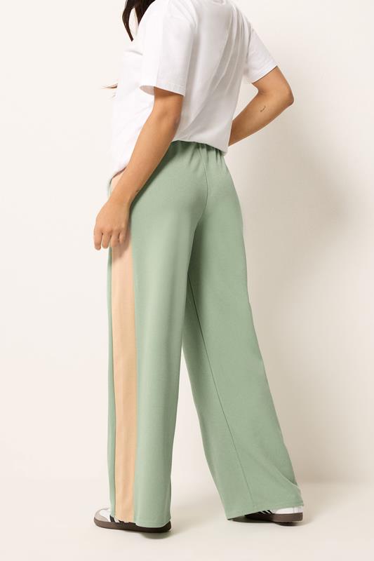 PixieGirl Petite Women's Sage Green Side Stripe Scuba Wide Leg Trousers | PixieGirl 2