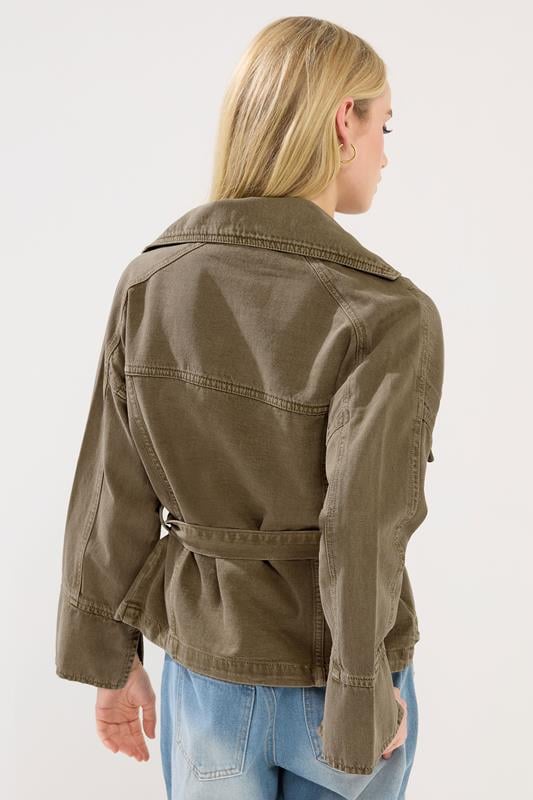 PixieGirl Petite Women's Stone Brown Belted Utility Denim Jacket | PixieGirl 3