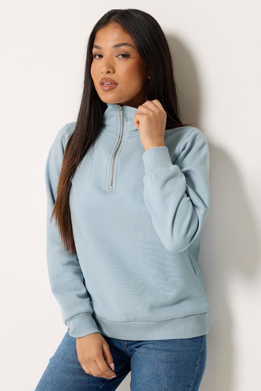  M&Co Petite Light Blue Quarter Zip Sweatshirt