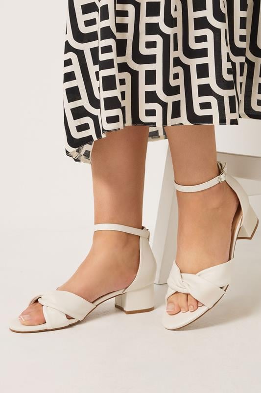 White Twist Front Low Block Heel In Wide E & Extra Wide EEE Fit