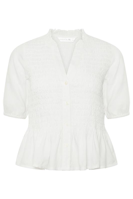 PixieGirl Petite Women's White Shirred Button Shirt | PixieGirl 5