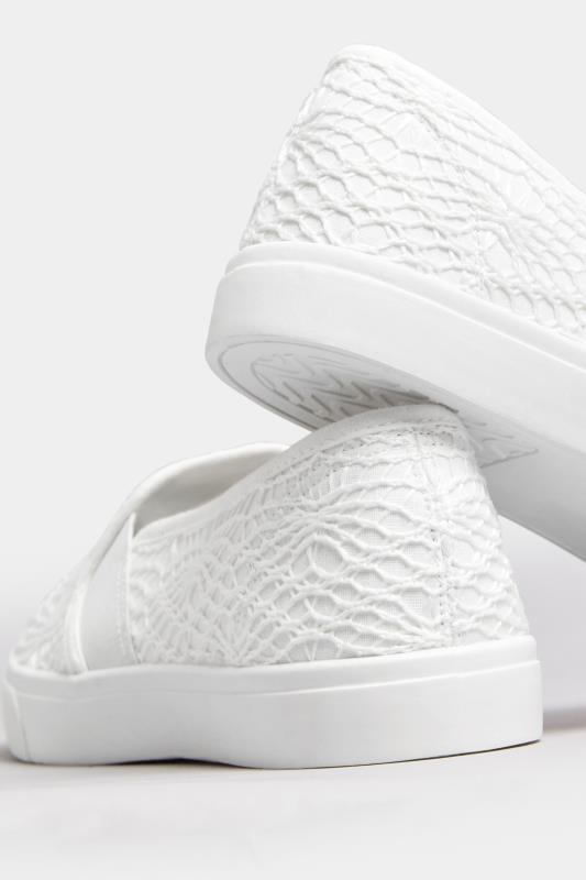 White Broderie Anglaise Slip-On Trainers In Wide E Fit | Yours Clothing 4