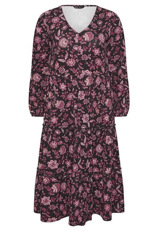 M&Co Petite Black Floral Tiered Midi Dress | M&Co 5