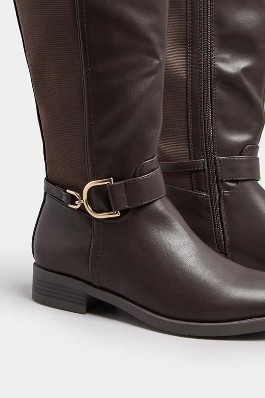 Tan Brown Buckle Stretch Back Knee High Boots In Standard Fit | Yours Clothing 4