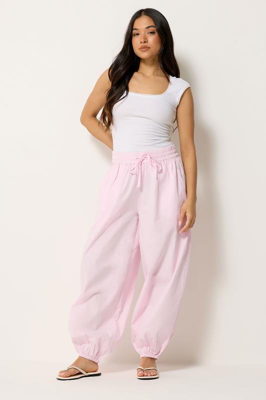  PixieGirl Petite Pink Cotton Poplin Barrel Leg Trousers