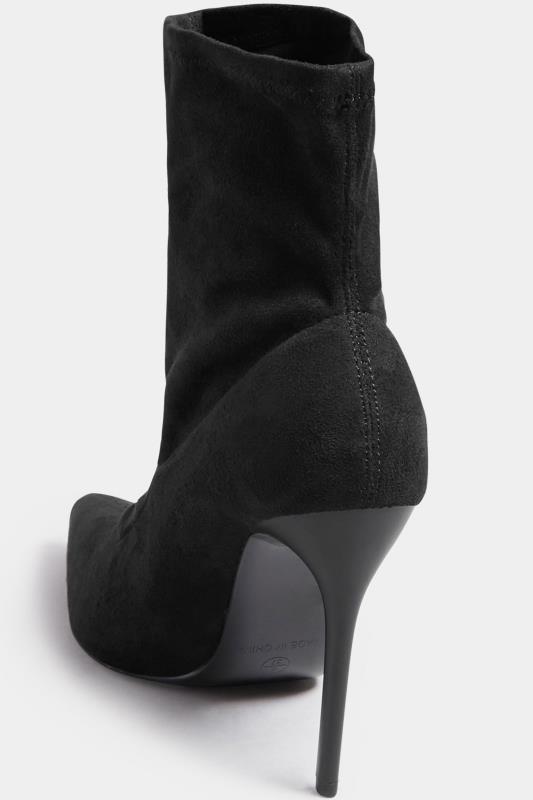 PixieGirl Black Faux Suede Heeled Sock Boots In Standard Fit | PixieGirl 4