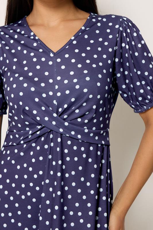 M&Co Petite Navy Blue Polka Dot Twist Front Maxi Dress | M&Co 4