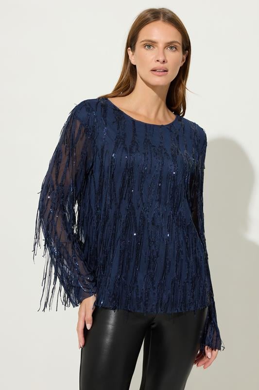Women's  STAR Navy Blue Sequin Tassel Top
