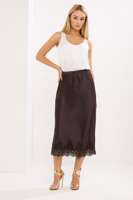 STAR Brown Lace Trim Satin Skirt