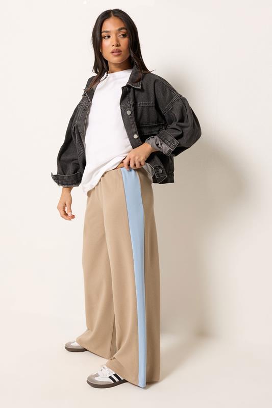  PixieGirl Petite Natural Brown Side Stripe Scuba Wide Leg Trousers