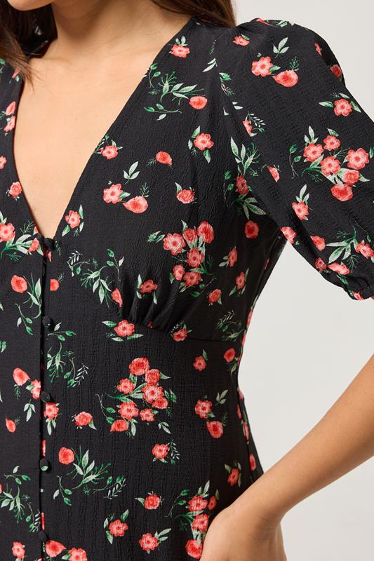 PixieGirl Petite Women's Black Rose Button Tea Dress | PixieGirl 3
