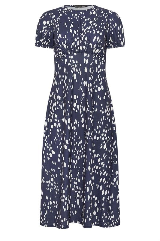 PixieGirl Petite Navy Blue Spot Print Midi Dress | PixieGirl