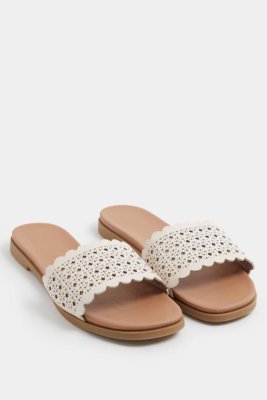 White Laser Cut Mule Sandals In Wide E Fit