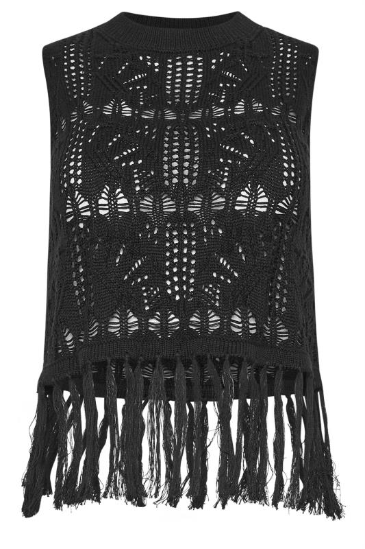 PixieGirl Petite Womens Black Crochet Tassel Vest Top | PixieGirl 5