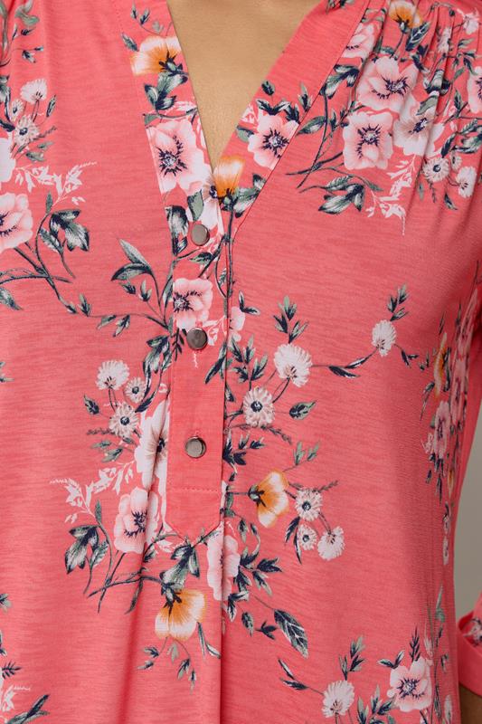 M&Co Pink Floral Half Placket Shirt | M&Co 4