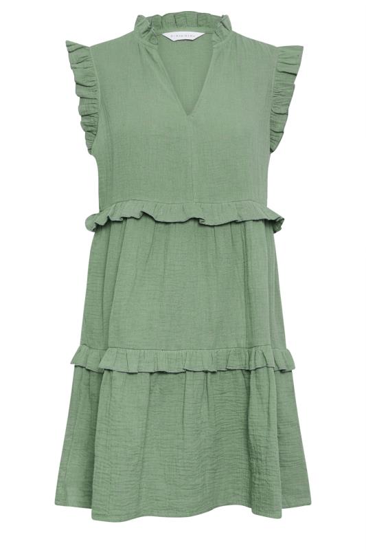 PixieGirl Petite Womens Khaki Green Frill Tiered Mini Dress | PixieGirl 5