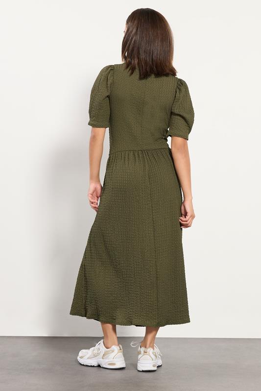 PixieGirl Petite Womens Olive Green Textured Midi Dress | PixieGirl 3