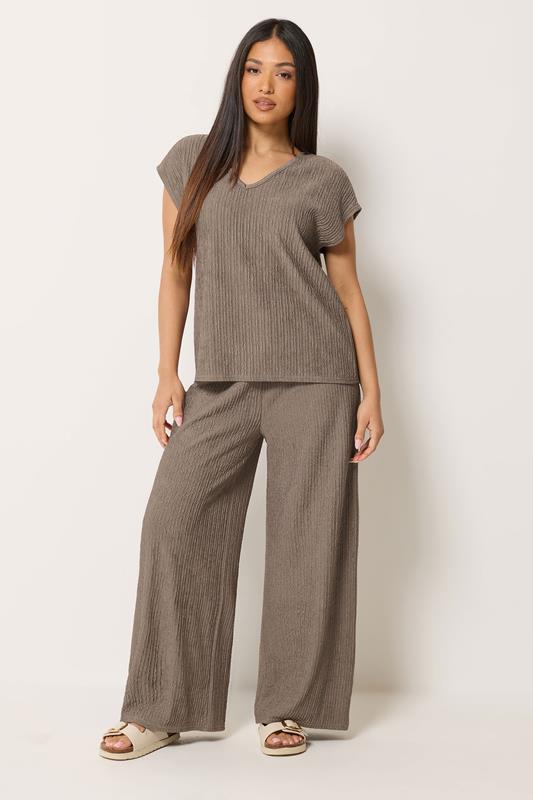 M&Co Petite Mocha Brown Textured Top And Trousers Set