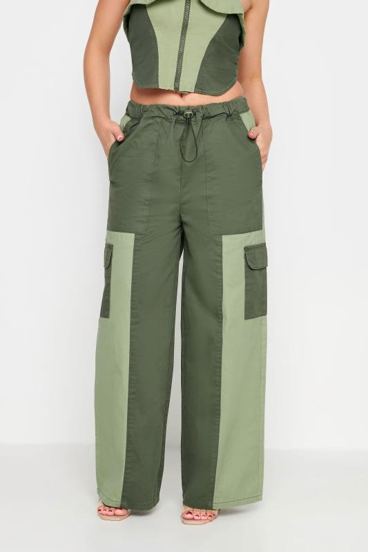 PixieGirl Petite Womens Khaki Green Colourblock Cargo Trousers | PixieGirl 4