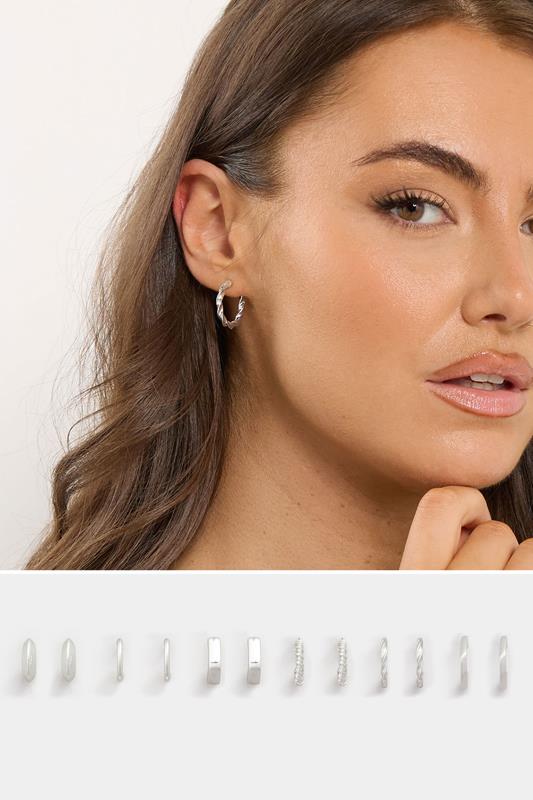 6 PACK Silver Tone Hoop Earring Set