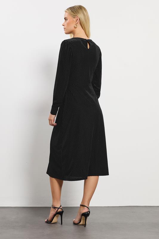 M&Co Petite Black Ruched Front Velvet Dress | M&Co 2